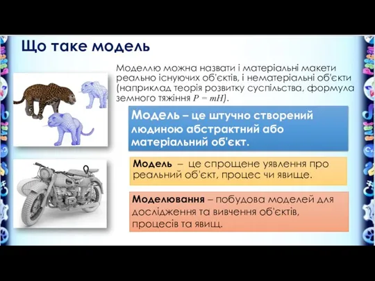 Що таке модель Моделлю можна назвати і матеріальні макети реально існуючих