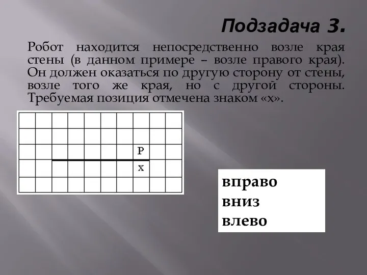 Подзадача 3. Робот находится непосредственно возле края стены (в данном примере