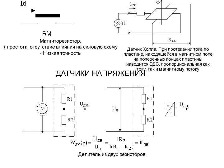 ДАТЧИКИ НАПРЯЖЕНИЯ Магниторезистор. + простота, отсутствие влияния на силовую схему -