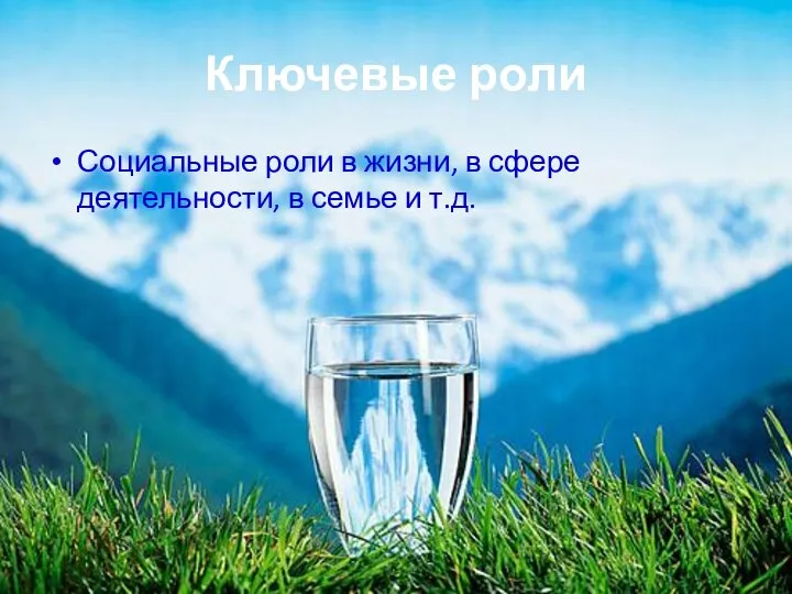 Ключевые роли Социальные роли в жизни, в сфере деятельности, в семье и т.д.