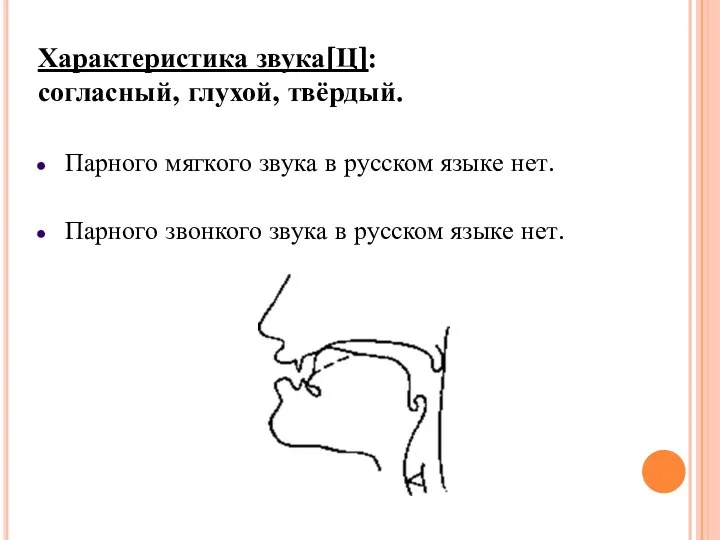 Характеристика звука[Ц]: согласный, глухой, твёрдый. Парного мягкого звука в русском языке