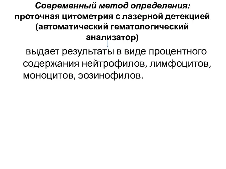 Современный метод определения: проточная цитометрия с лазерной детекцией (автоматический гематологический анализатор)