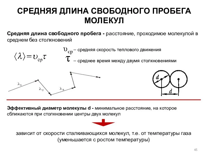 – средняя скорость теплового движения – среднее время между двумя столкновениями