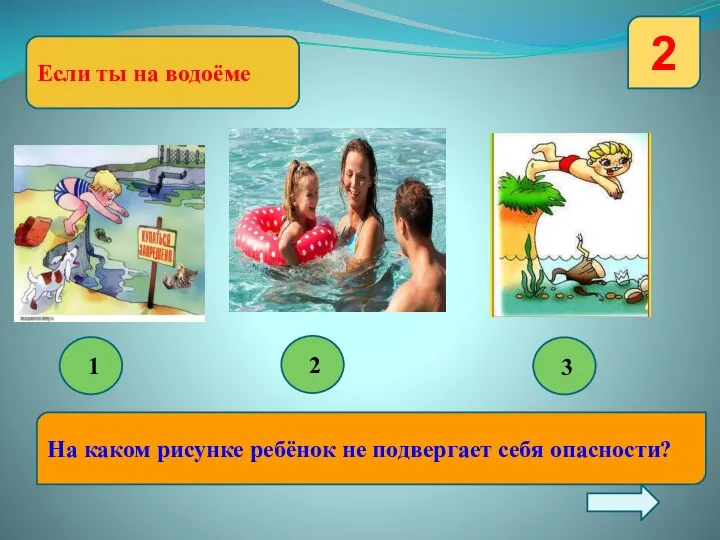 Если ты на водоёме 2 На каком рисунке ребёнок не подвергает себя опасности? 1 2 3