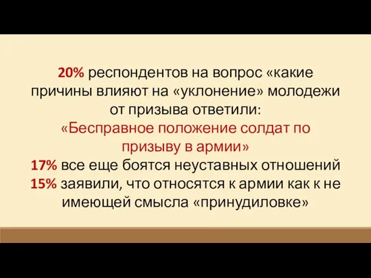 20% респондентов на вопрос «какие причины влияют на «уклонение» молодежи от