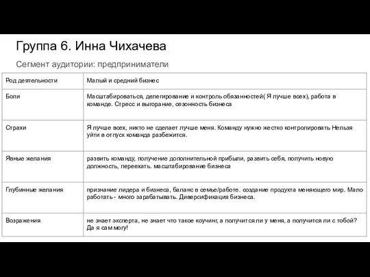 Группа 6. Инна Чихачева Сегмент аудитории: предприниматели