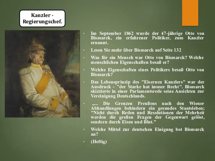 Im September 1862 wurde der 47-jährige Otto von Bismarck, ein erfahrener