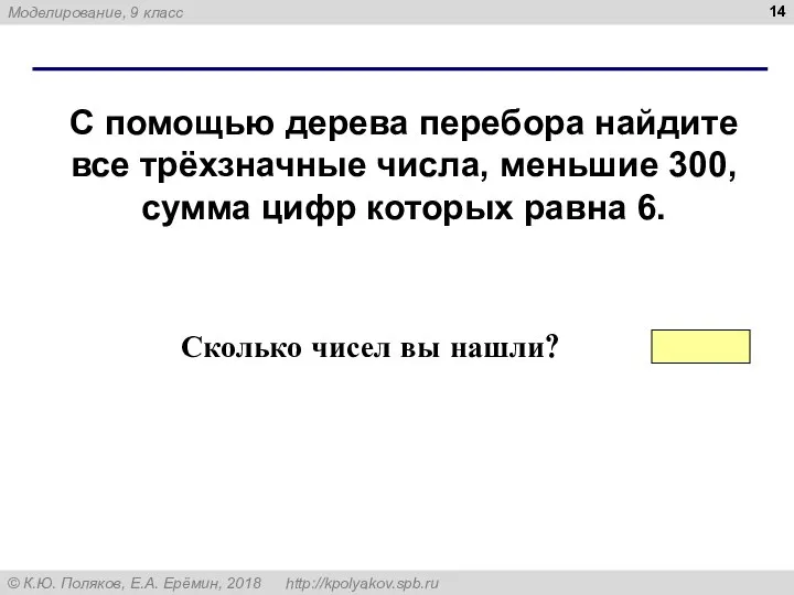 С помощью дерева перебора найдите все трёхзначные числа, меньшие 300, сумма