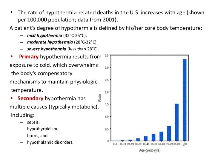 The rate of hypothermia-related deaths in the U.S. increases with age