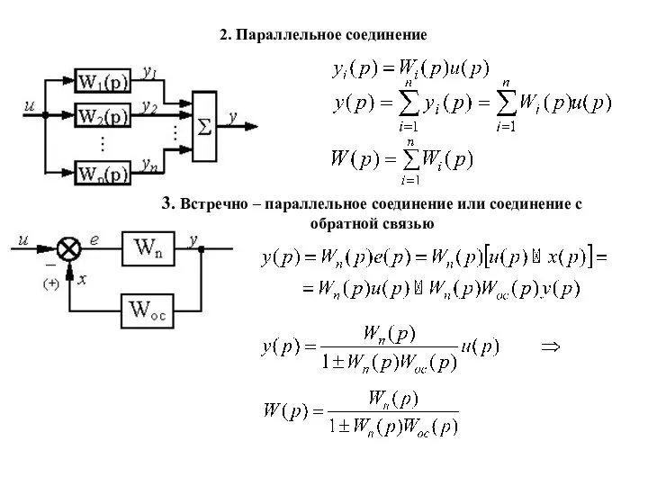 2. Параллельное соединение 3. Встречно – параллельное соединение или соединение с обратной связью