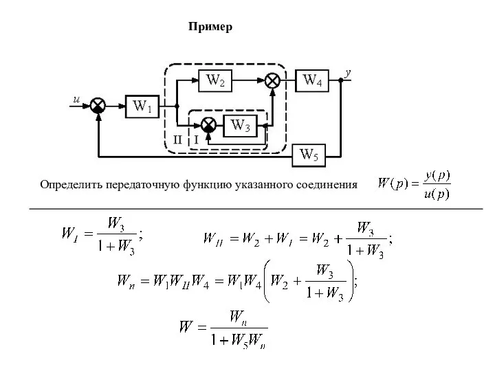 Пример Определить передаточную функцию указанного соединения