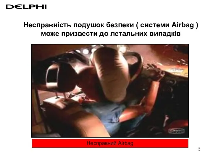 Несправний Airbag Несправність подушок безпеки ( системи Airbag ) може призвести до летальних випадків