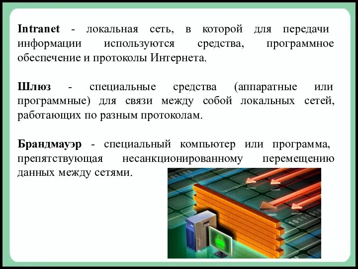 Intranet - локальная сеть, в которой для передачи информации используются средства,