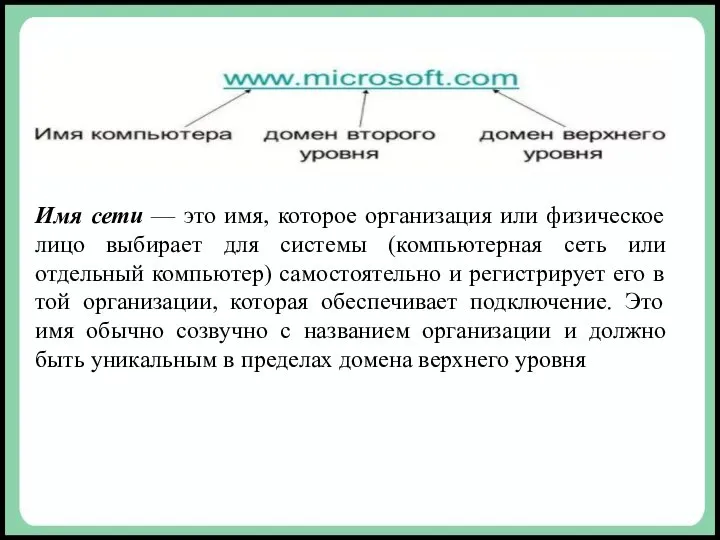 Имя сети — это имя, которое организация или физическое лицо выбирает