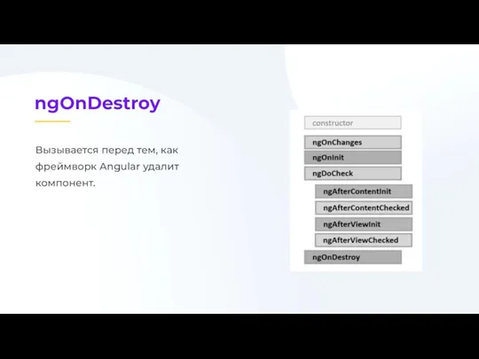 Вызывается перед тем, как фреймворк Angular удалит компонент.