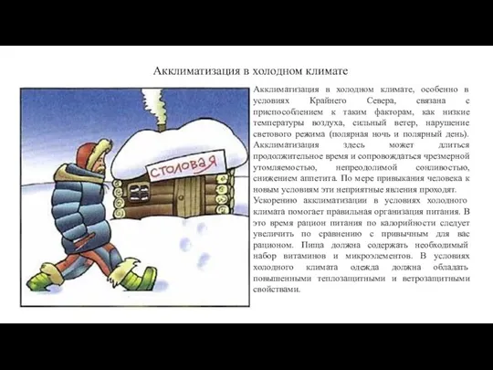 Акклиматизация в холодном климате, особенно в условиях Крайнего Севера, связана с