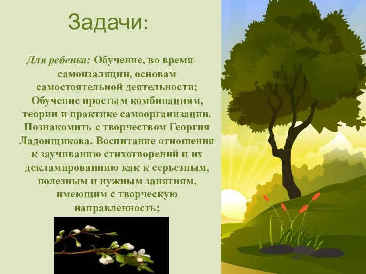 Задачи: Для ребенка: Обучение, во время самоизаляции, основам самостоятельной деятельности; Обучение