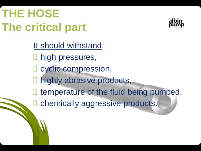 THE HOSE The critical part It should withstand: high pressures, cyclic