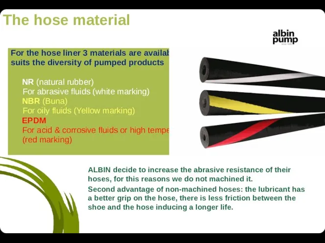 The hose material For the hose liner 3 materials are available