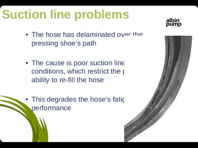 Suction line problems The hose has delaminated over the pressing shoe’s