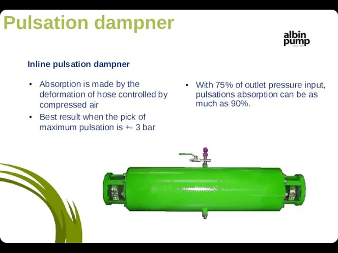 Pulsation dampner Absorption is made by the deformation of hose controlled