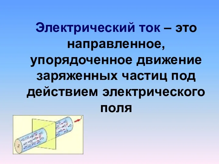 Электрический ток – это направленное, упорядоченное движение заряженных частиц под действием электрического поля