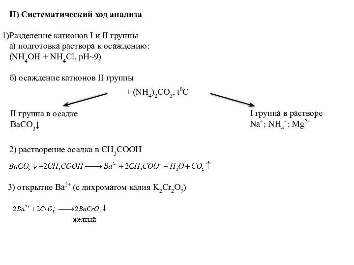 II) Систематический ход анализа Разделение катионов I и II группы а)