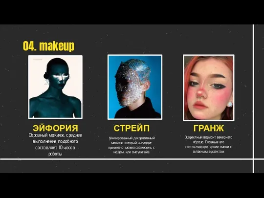 04. makeup ЭЙФОРИЯ Образный макияж, среднее выполнение подобного составляет 10 часов
