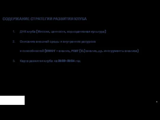 ДНК клуба (Миссия, ценности, корпоративная культура) Описание внешней среды и внутренних