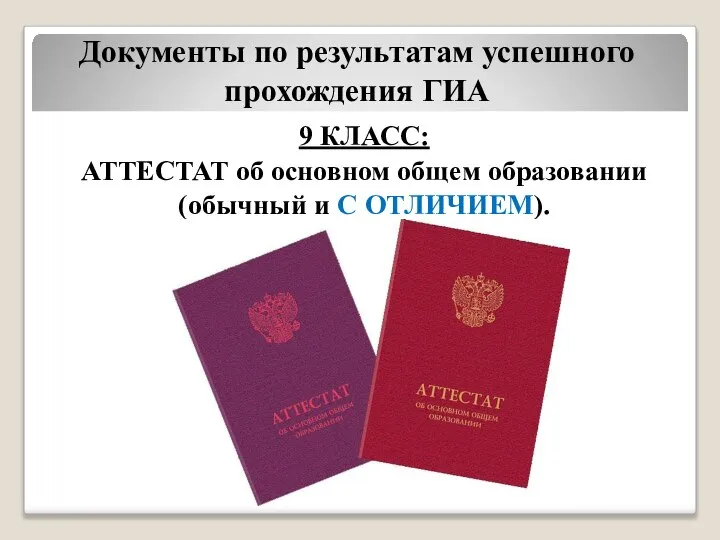 Документы по результатам успешного прохождения ГИА 9 КЛАСС: АТТЕСТАТ об основном