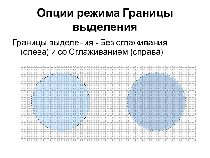 Опции режима Границы выделения Границы выделения - Без сглаживания (слева) и со Сглаживанием (справа)