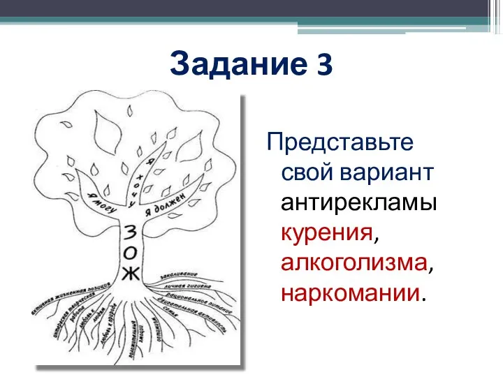 Задание 3 Представьте свой вариант антирекламы курения, алкоголизма, наркомании.