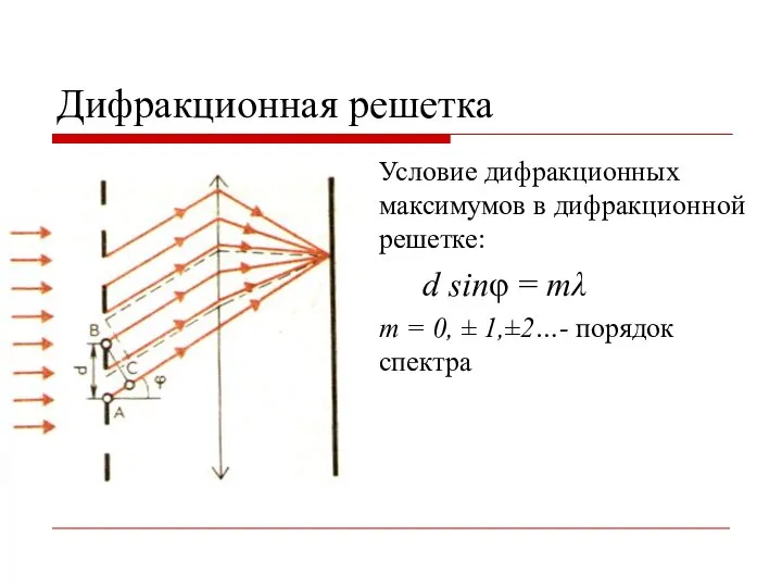 Дифракционная решетка Условие дифракционных максимумов в дифракционной решетке: d sinφ =