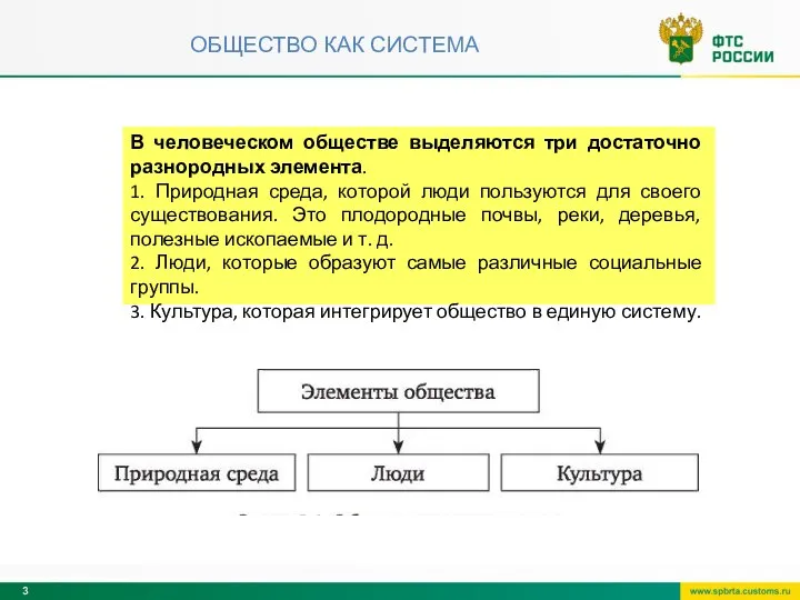 ОБЩЕСТВО КАК СИСТЕМА В человеческом обществе выделяются три достаточно разнородных элемента.