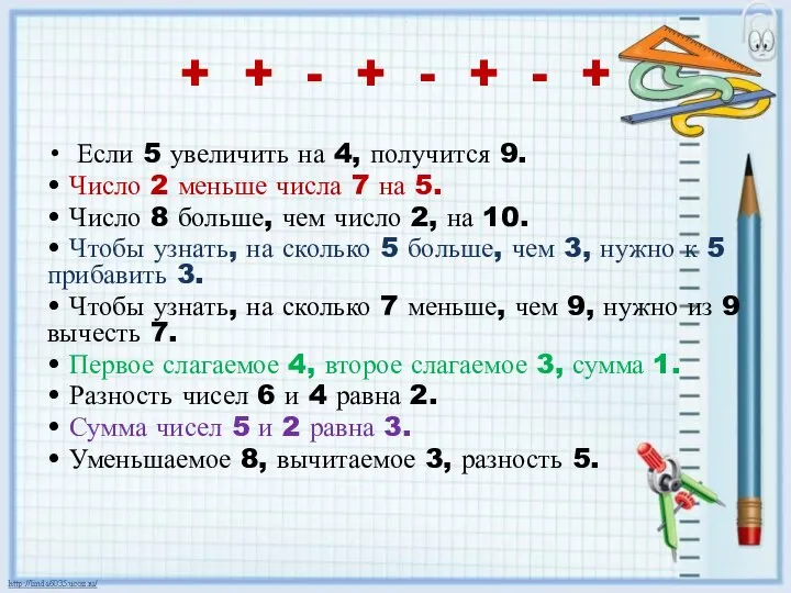 + + - + - + - + Если 5 увеличить