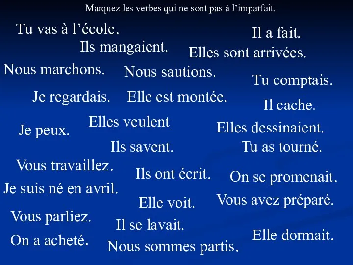 Marquez les verbes qui ne sont pas à l’imparfait. Je peux.