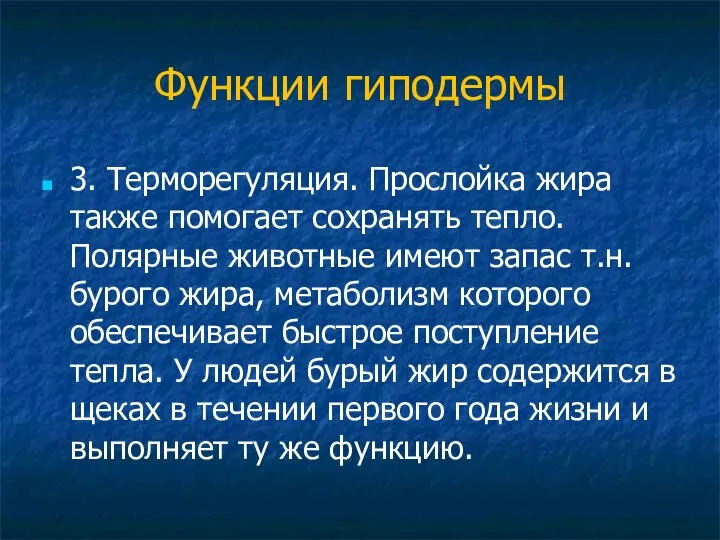 Функции гиподермы 3. Терморегуляция. Прослойка жира также помогает сохранять тепло. Полярные