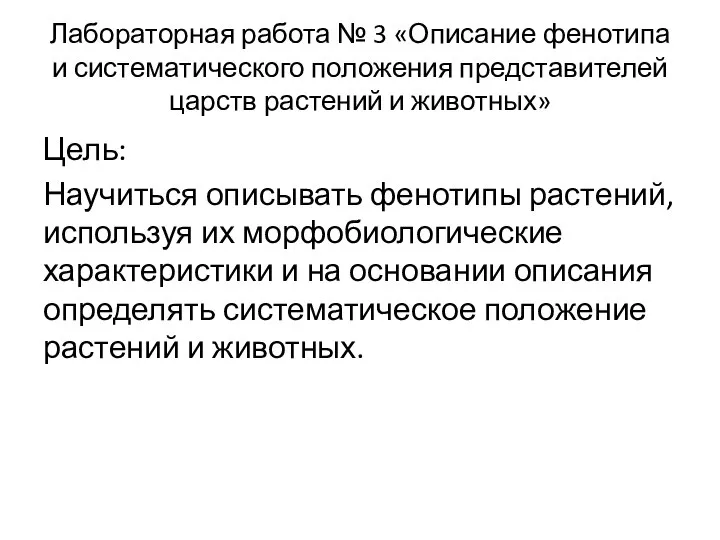 Лабораторная работа № 3 «Описание фенотипа и систематического положения представителей царств