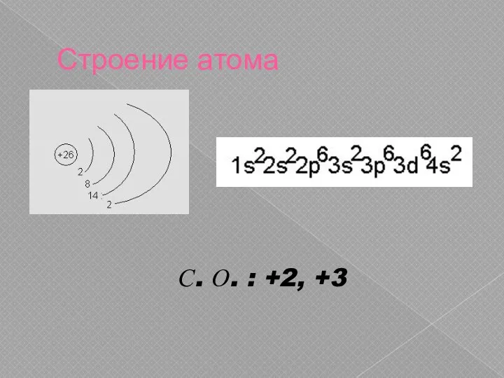 Строение атома С. О. : +2, +3