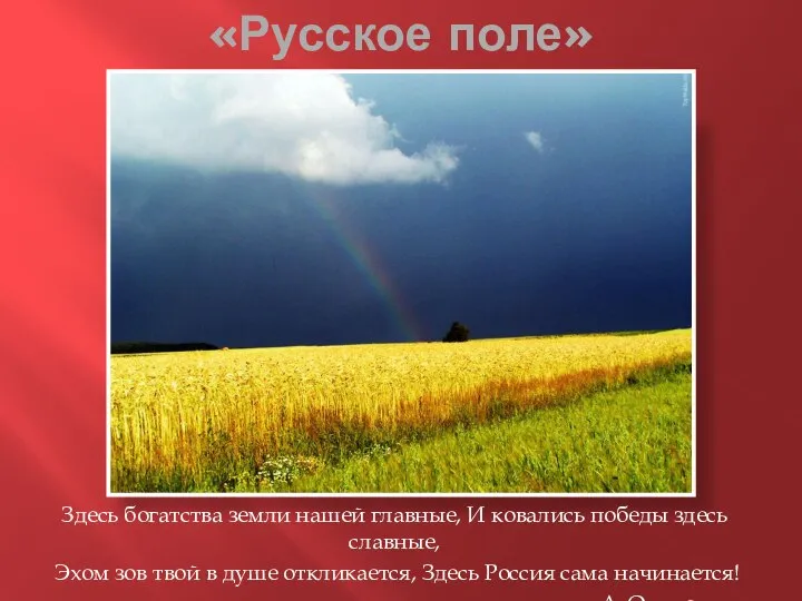 «Русское поле» Здесь богатства земли нашей главные, И ковались победы здесь