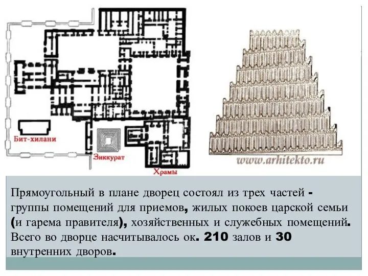 Прямоугольный в плане дворец состоял из трех частей - группы помещений