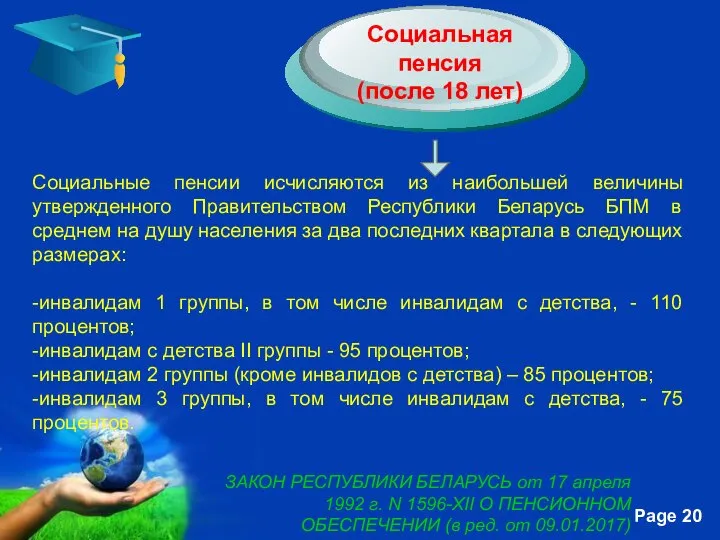 Социальная пенсия (после 18 лет) ЗАКОН РЕСПУБЛИКИ БЕЛАРУСЬ от 17 апреля