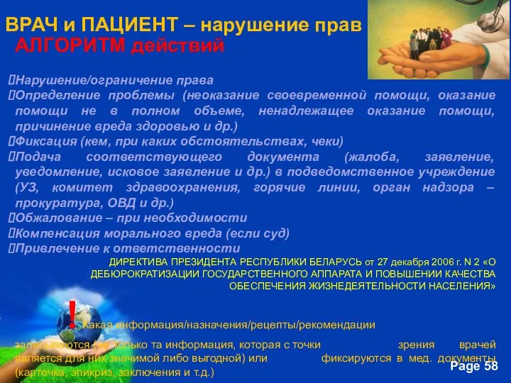 АЛГОРИТМ действий Нарушение/ограничение права Определение проблемы (неоказание своевременной помощи, оказание помощи