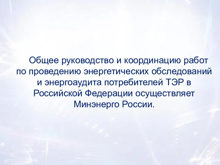 Общее руководство и координацию работ по проведению энергетических обследований и энергоаудита