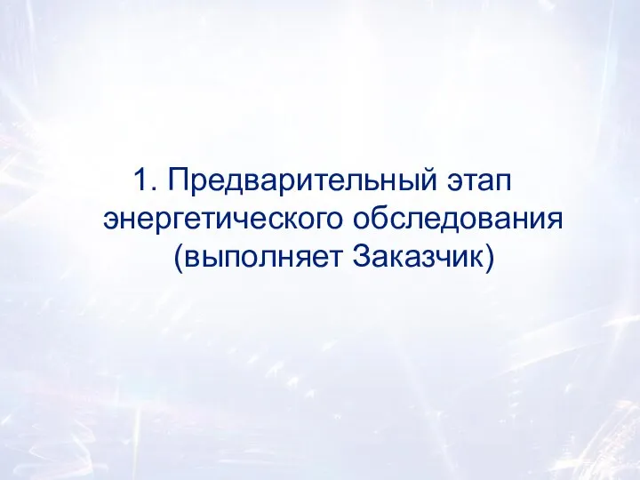 1. Предварительный этап энергетического обследования (выполняет Заказчик)