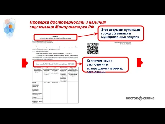 Проверка достоверности и наличия заключения Минпромторга РФ Копируем номер заключения и