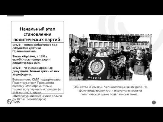 Начальный этап становления политических партий: 1992 г. – волна забастовок под