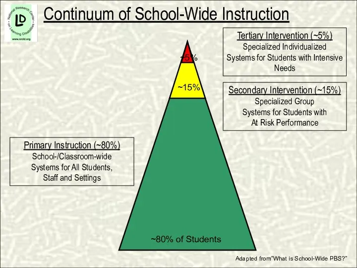 July 2007 IDEA Partnership Primary Instruction (~80%) School-/Classroom-wide Systems for All