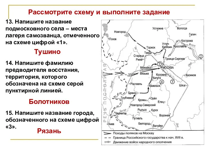 Рассмотрите схему и выполните задание Тушино 13. Напишите название подмосковного села