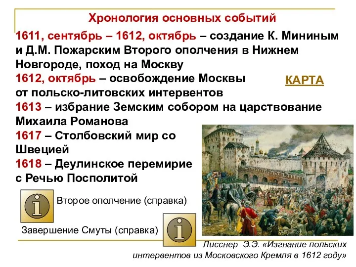 Хронология основных событий 1611, сентябрь – 1612, октябрь – создание К.